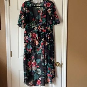 Haute Project Los Angeles High Low Tropical Black Floral Kimono Size X-Large